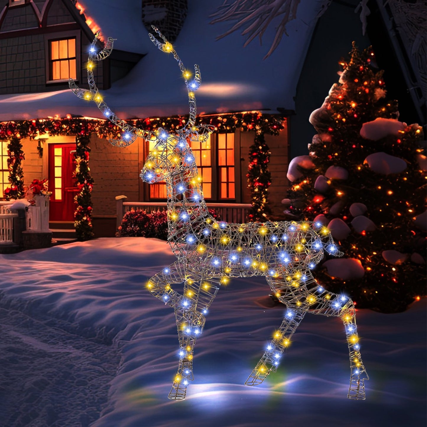 4.6 Feet Pre-Lit Christmas Reindeer with 170 Cold and Warm LED Lights Christmas Decor & Accessories   at Gallery Canada