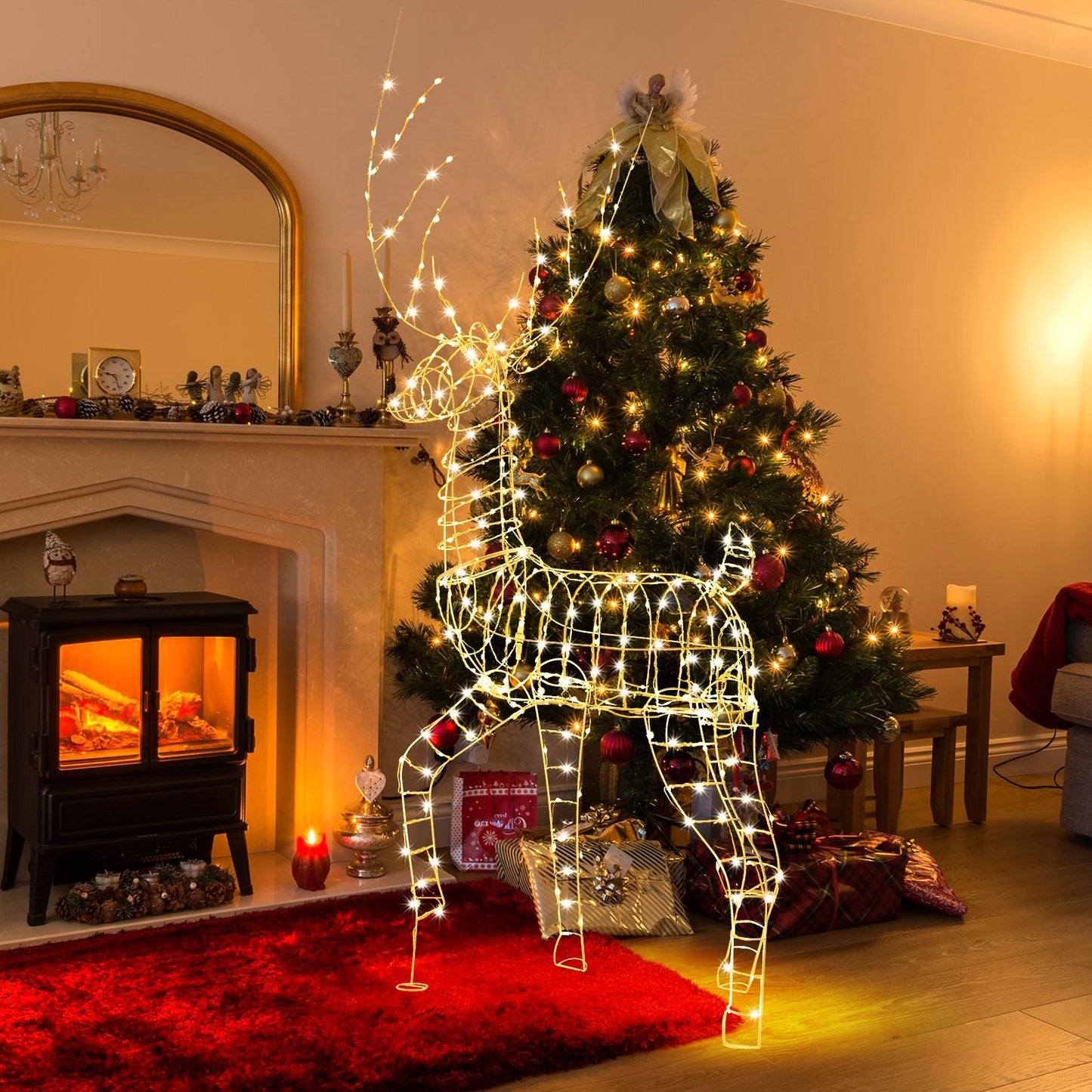 6 FT Pre-Lit Christmas Reindeer with 300 Warm White LED Lights and Zip Ties, White Christmas Decor & Accessories   at Gallery Canada