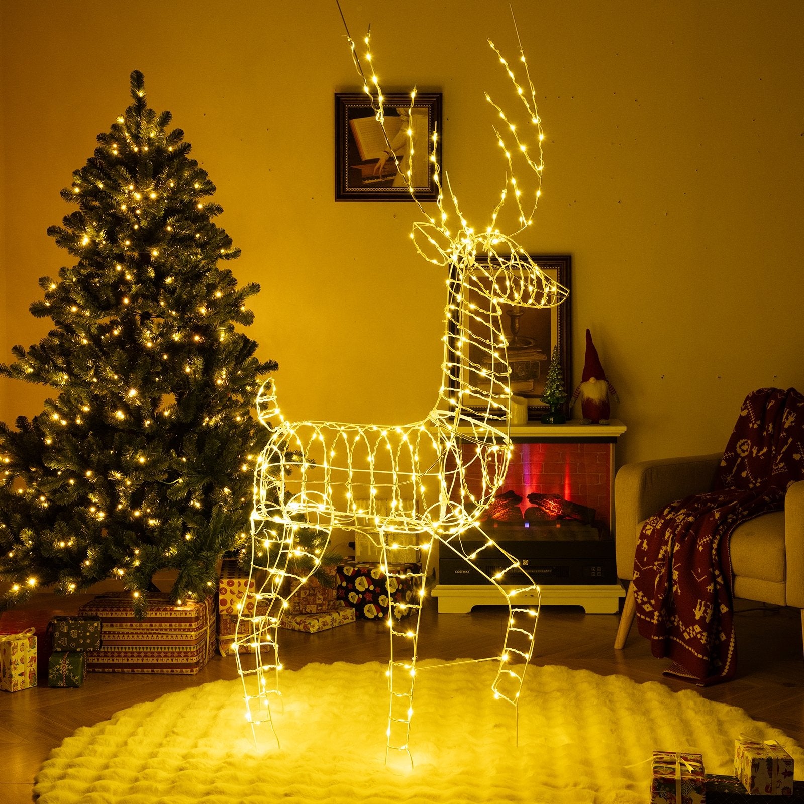 6 FT Pre-Lit Christmas Reindeer with 300 Warm White LED Lights and Zip Ties, White Christmas Decor & Accessories   at Gallery Canada