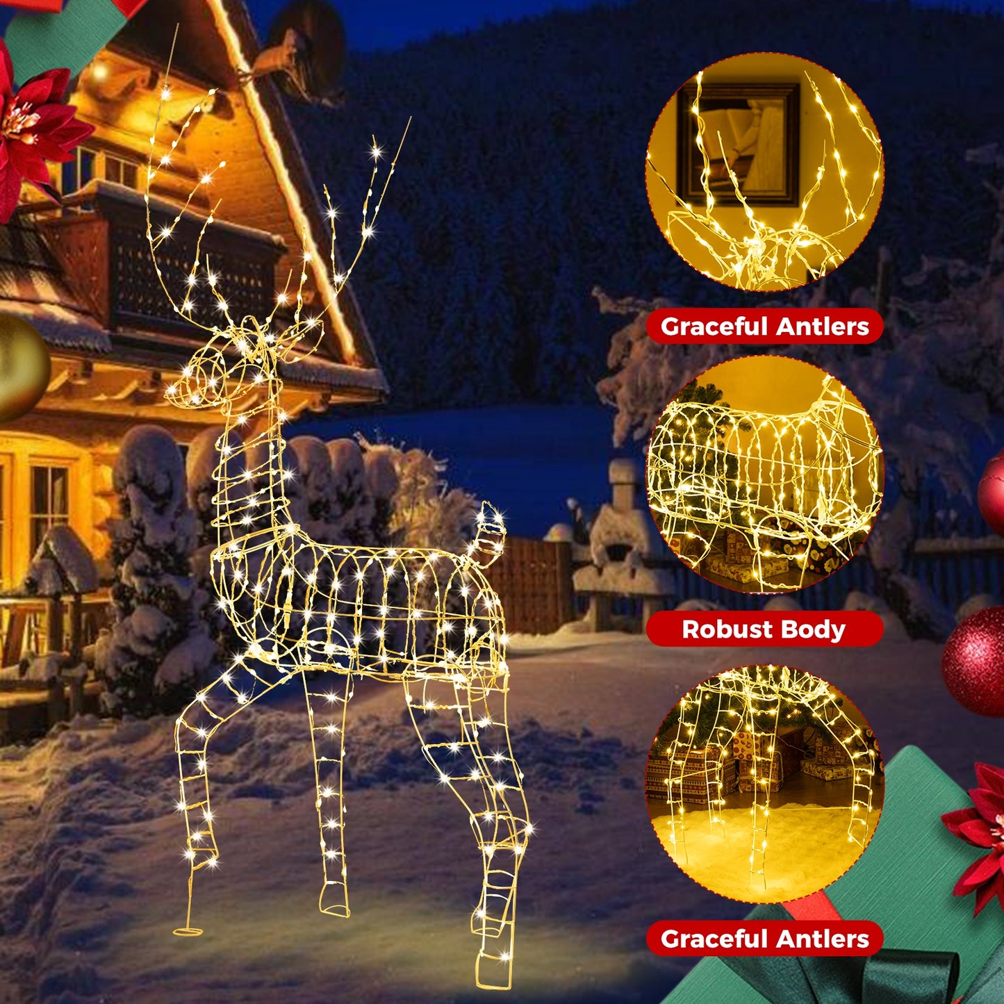 6 FT Pre-Lit Christmas Reindeer with 300 Warm White LED Lights and Zip Ties, White Christmas Decor & Accessories   at Gallery Canada