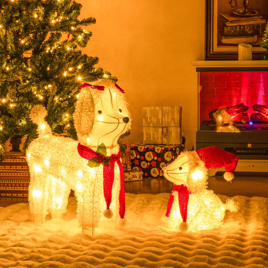 Pre-lit Mama and Baby Poodle Dogs with 60 Warm White LED Lights Christmas Decor & Accessories Options  at Gallery Canada