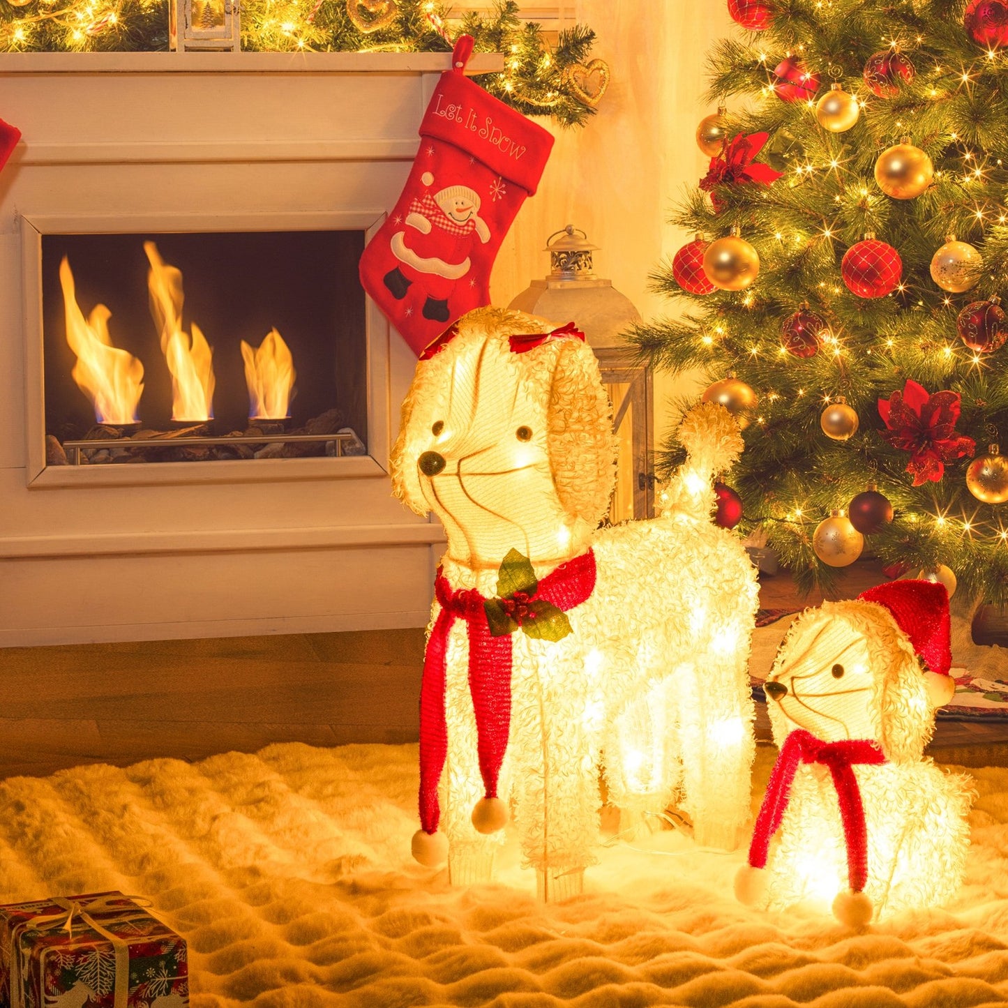 Pre-lit Mama and Baby Poodle Dogs with 60 Warm White LED Lights Christmas Decor & Accessories   at Gallery Canada