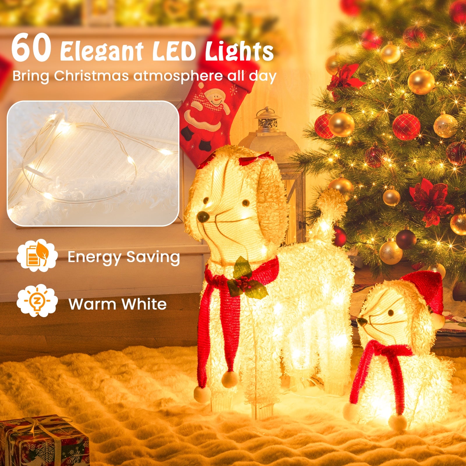 Pre-lit Mama and Baby Poodle Dogs with 60 Warm White LED Lights Christmas Decor & Accessories   at Gallery Canada