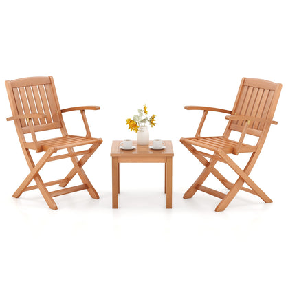 3 PCS Eucalyptus Wood Patio Bistro Set with 2 Folding Arm Chairs Patio Dining Sets Options  at Gallery Canada