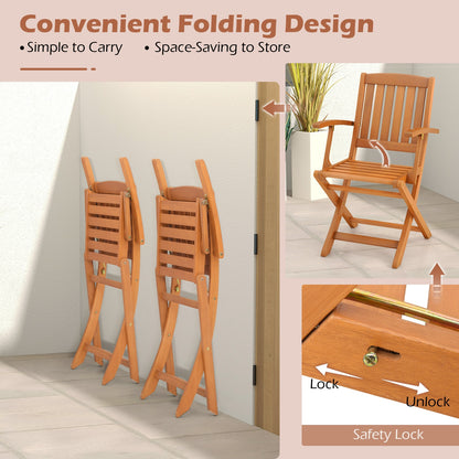 3 PCS Eucalyptus Wood Patio Bistro Set with 2 Folding Arm Chairs Patio Dining Sets   at Gallery Canada