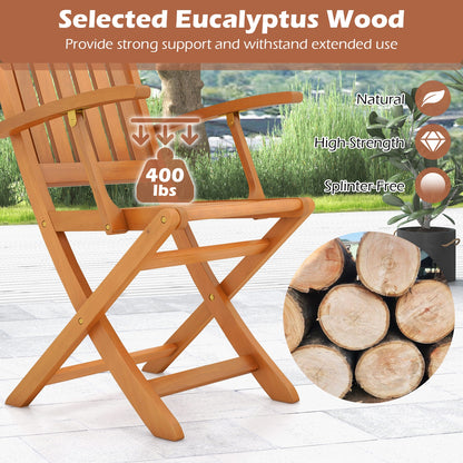 3 PCS Eucalyptus Wood Patio Bistro Set with 2 Folding Arm Chairs Patio Dining Sets   at Gallery Canada