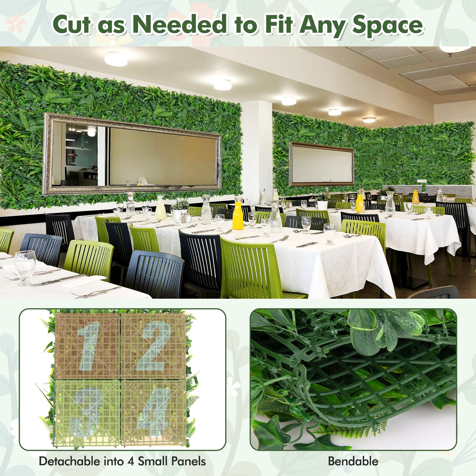 4 Pieces 20 x 20 Inch Artificial Hedge Boxwood Panels with Diverse Leaves, Green Decorative Fencing & Flooring   at Gallery Canada