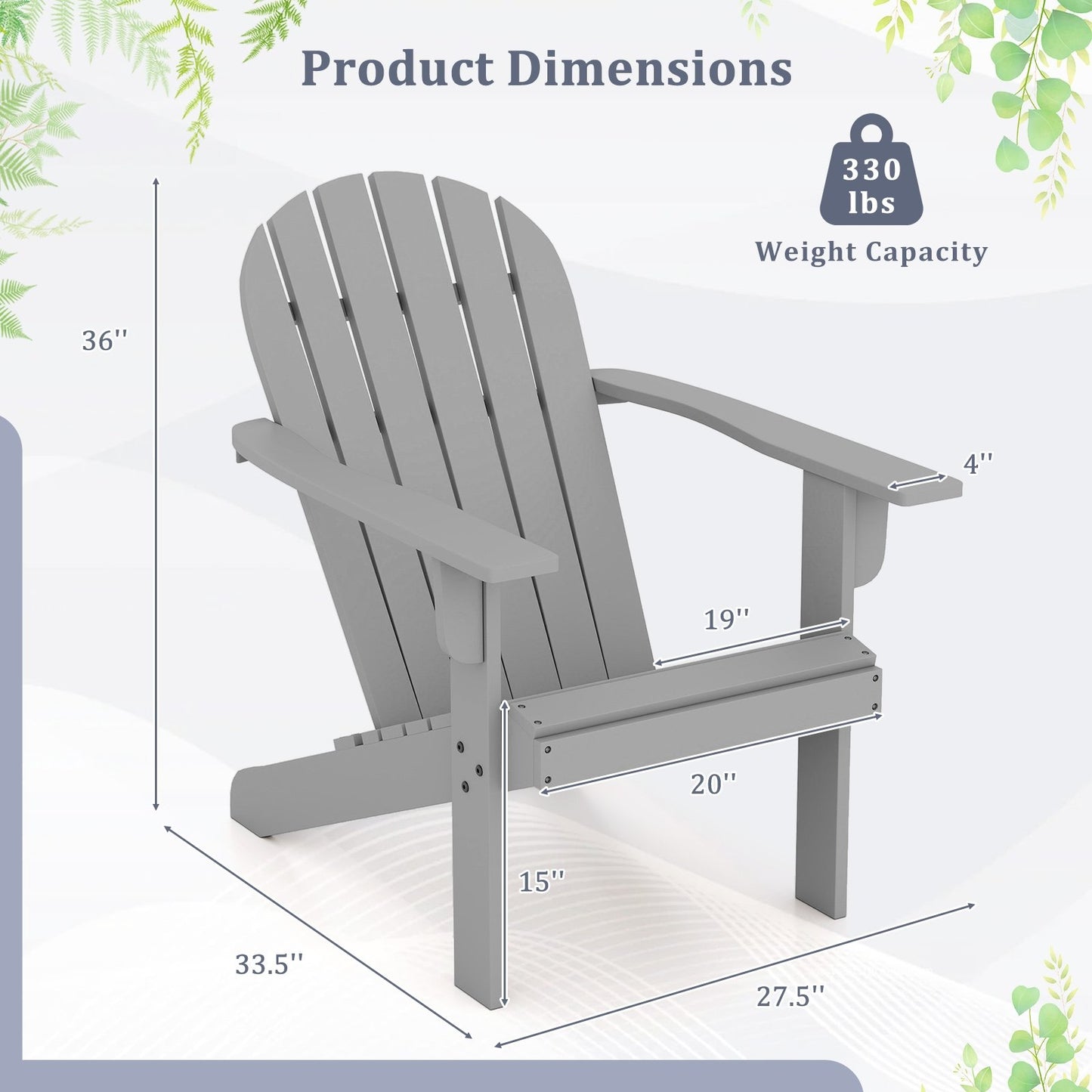 Acacia Wood Lounge Patio Adirondack Chair with Inclined Seat, Gray Adirondack Chairs   at Gallery Canada