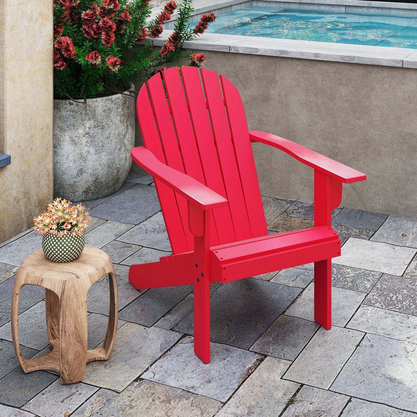 Acacia Wood Lounge Patio Adirondack Chair with Inclined Seat, Red Adirondack Chairs   at Gallery Canada