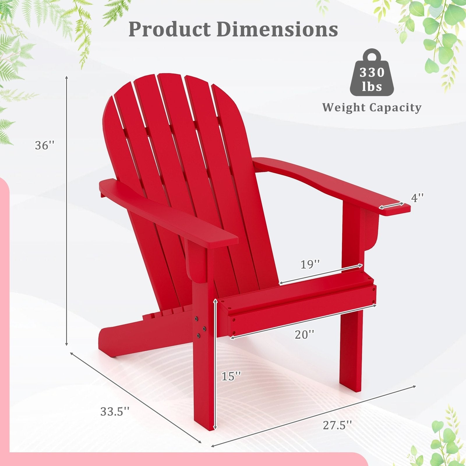 Acacia Wood Lounge Patio Adirondack Chair with Inclined Seat, Red Adirondack Chairs   at Gallery Canada