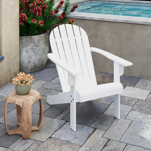 Acacia Wood Lounge Patio Adirondack Chair with Inclined Seat, White