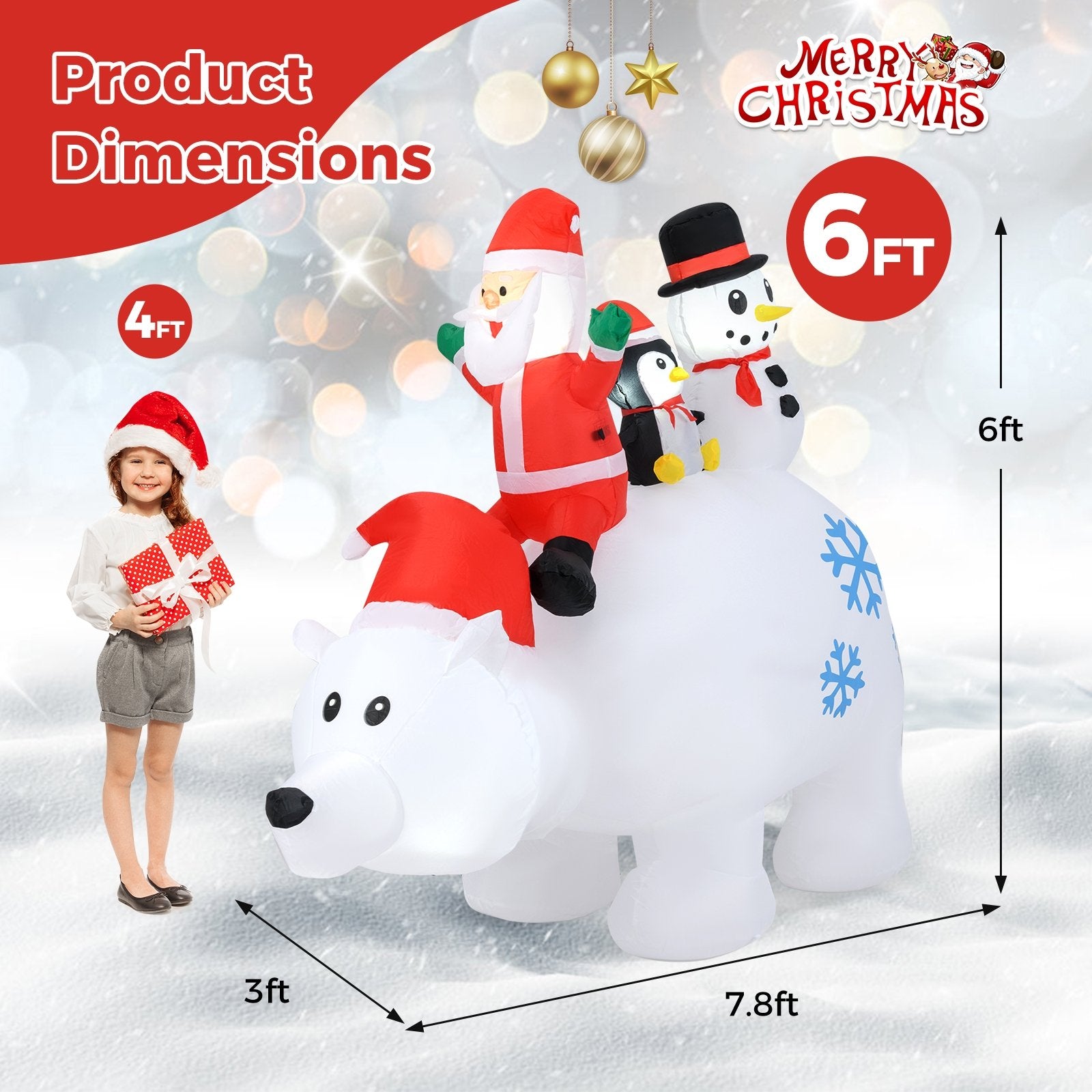 6 Ft Christmas Inflatable with Lights Animated Santa Penguin and Snowman Christmas Inflatables   at Gallery Canada