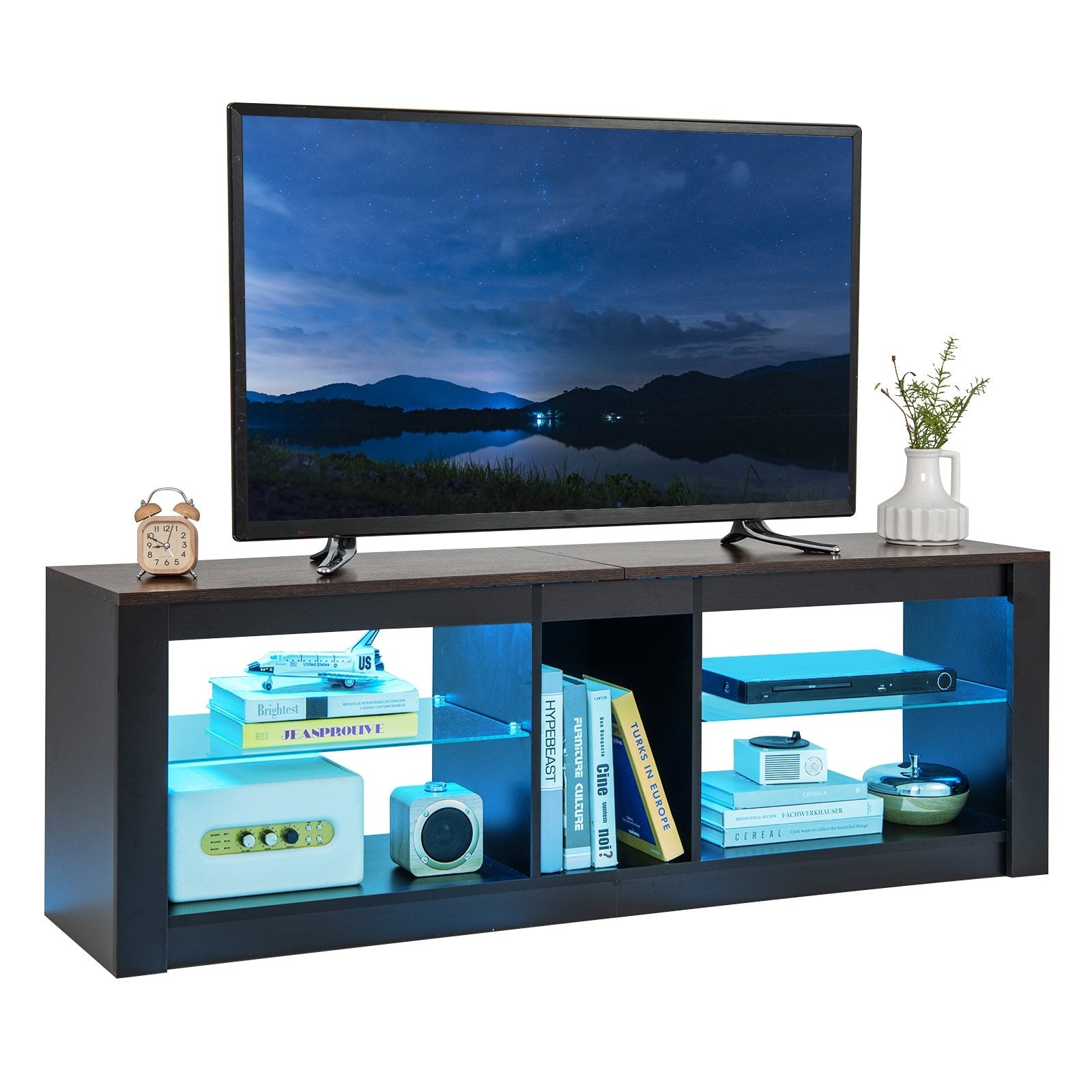 Modern TV Stand with LED Light and Adjustable Shelves for TVs up to 65 inch, Brown Entertainment Centers & TV Stands Brown  at Gallery Canada