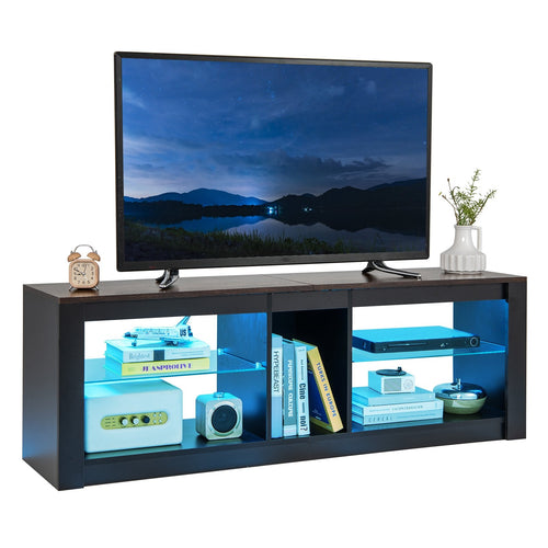 Modern TV Stand with LED Light and Adjustable Shelves for TVs up to 65 inch, Brown