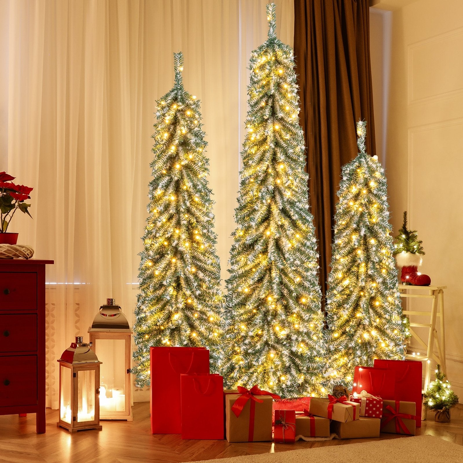 4/5/6 Feet Artificial Christmas Tree Set of 3 with Realistic Accumulated Snow, Green Christmas Tree   at Gallery Canada