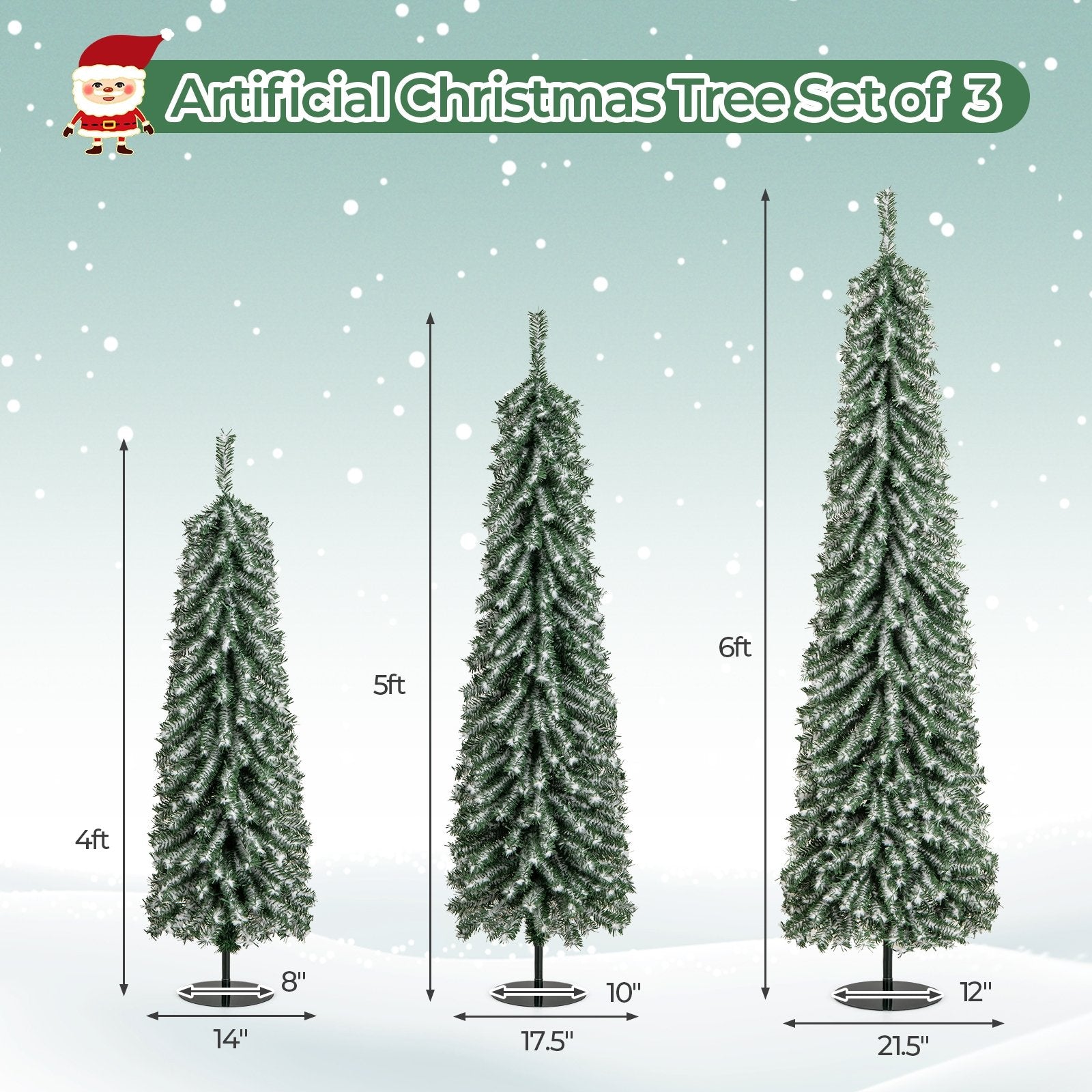 4/5/6 Feet Artificial Christmas Tree Set of 3 with Realistic Accumulated Snow, Green Christmas Tree   at Gallery Canada