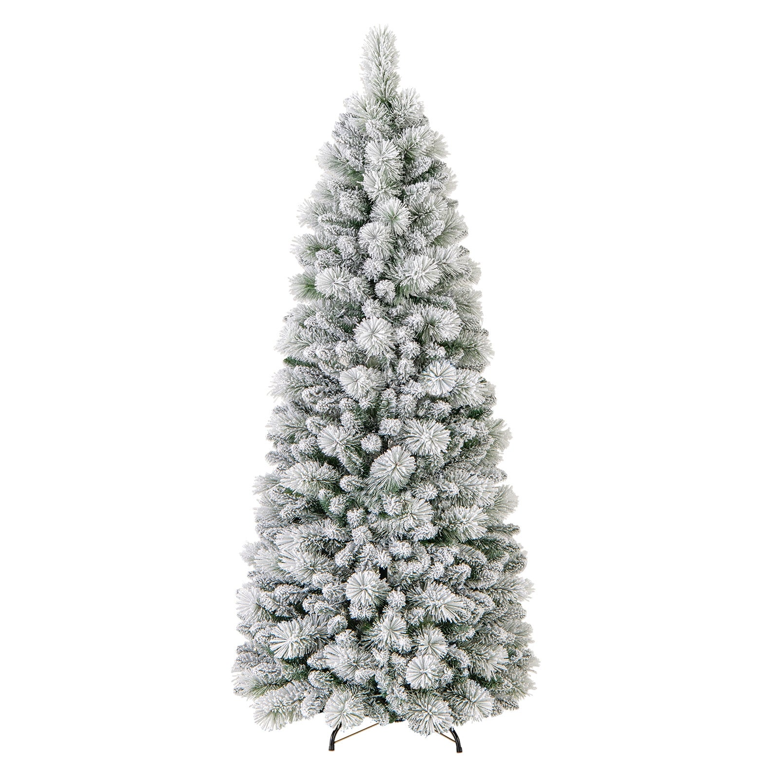 6 Feet Flocked Christmas Tree with Pine Needles and LED Lights, Green Christmas Tree Green at Gallery Canada