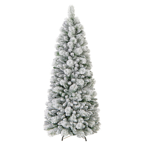 6 Feet Flocked Christmas Tree with Pine Needles and LED Lights, Green