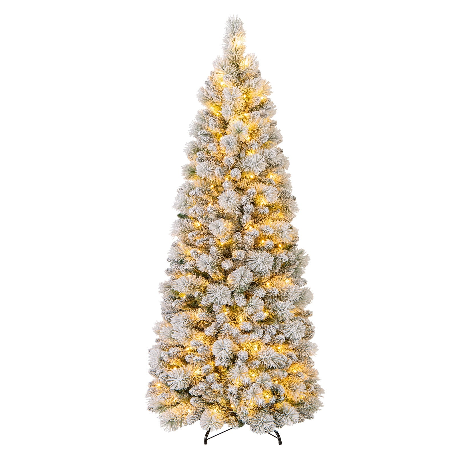 6 Feet Flocked Christmas Tree with Pine Needles and LED Lights, Green Christmas Tree at Gallery Canada