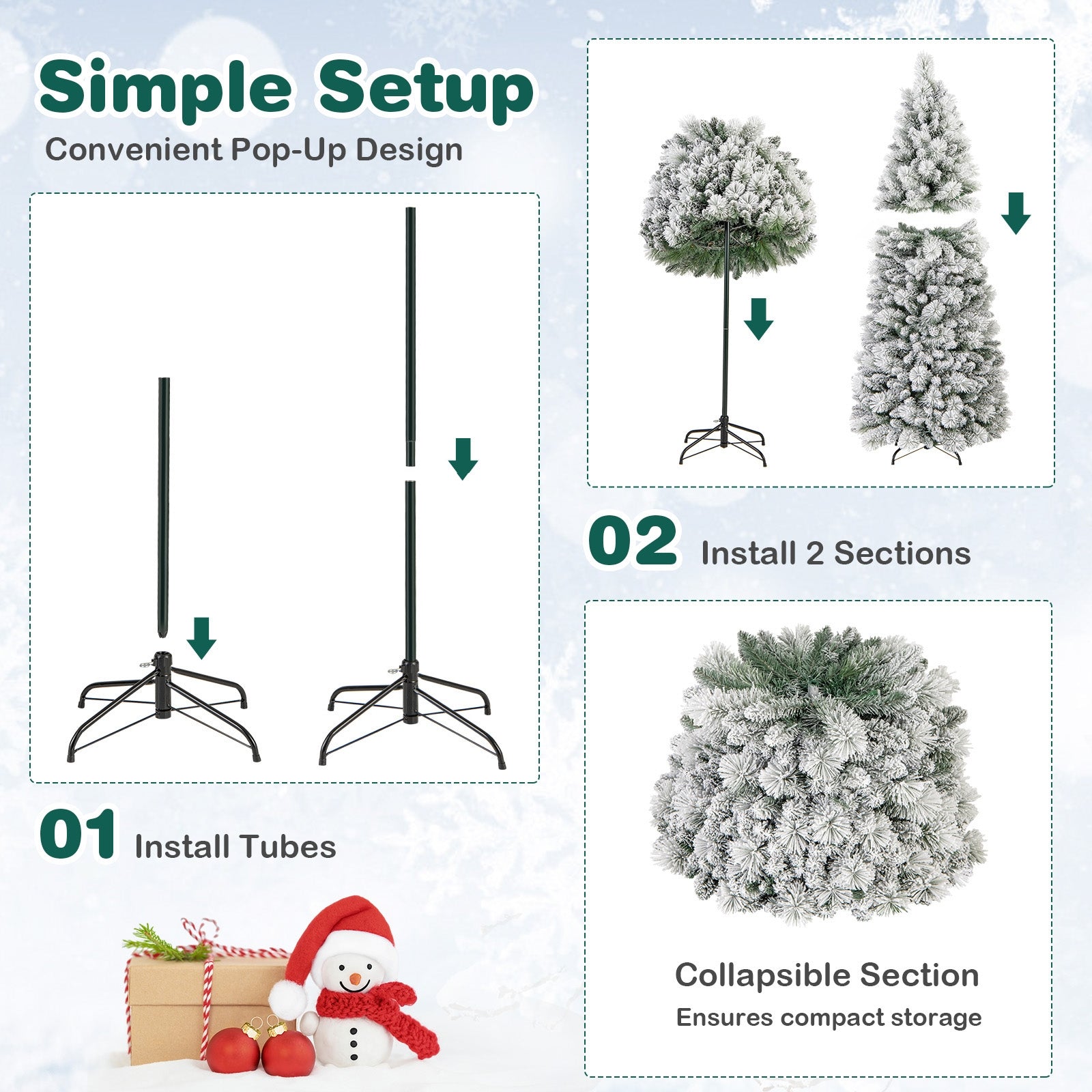 6 Feet Flocked Christmas Tree with Pine Needles and LED Lights, Green Christmas Tree at Gallery Canada