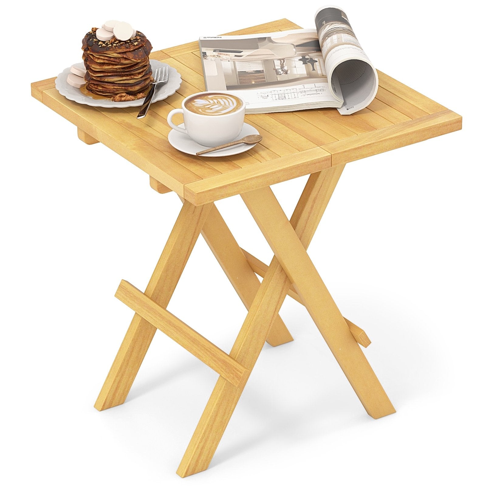 Teak Wood Square Coffee Table with X-shaped Legs and Slatted Tabletop, Natural Patio Coffee Tables   at Gallery Canada