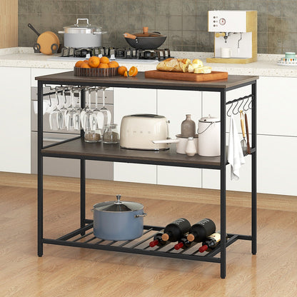 Kitchen Island with 3 Shelves Wine Glass Holders and 10 Hooks, Gray Kitchen Islands & Carts   at Gallery Canada