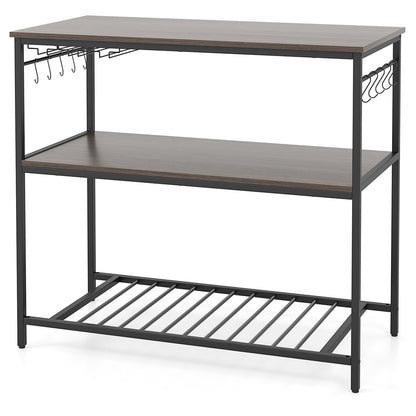 Kitchen Island with 3 Shelves Wine Glass Holders and 10 Hooks, Gray Kitchen Islands & Carts Gray  at Gallery Canada