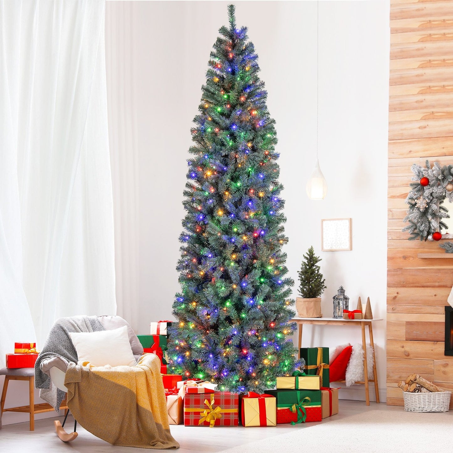 6.5/7.5 Feet Pre-Lit Blue Artificial Christmas Tree Slim with 9 Lighting Modes-9 ft, Blue Christmas Tree   at Gallery Canada