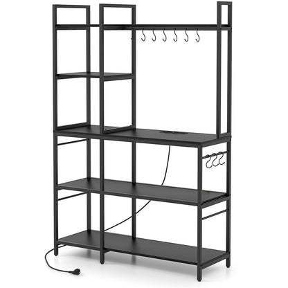 5-Tier Bakers Rack with Power Outlets and 10 S-Shaped Hooks, Black Baker's Racks Black  at Gallery Canada