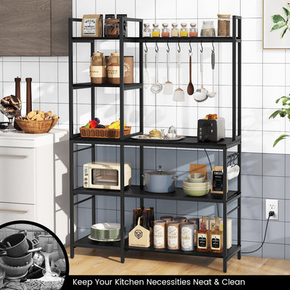 5-Tier Bakers Rack with Power Outlets and 10 S-Shaped Hooks, Black Baker's Racks   at Gallery Canada