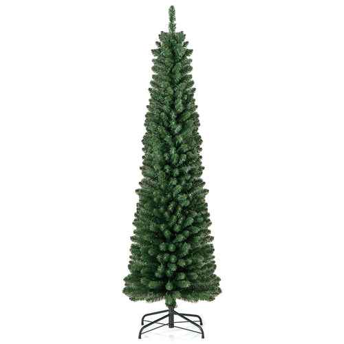 Pencil Christmas Tree with Memory Wire Branch Tips and Warm  LED Lights-6FT, Green