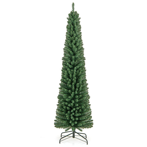 Pencil Christmas Tree with Memory Wire Branch Tips and Warm  LED Lights-7FT, Green