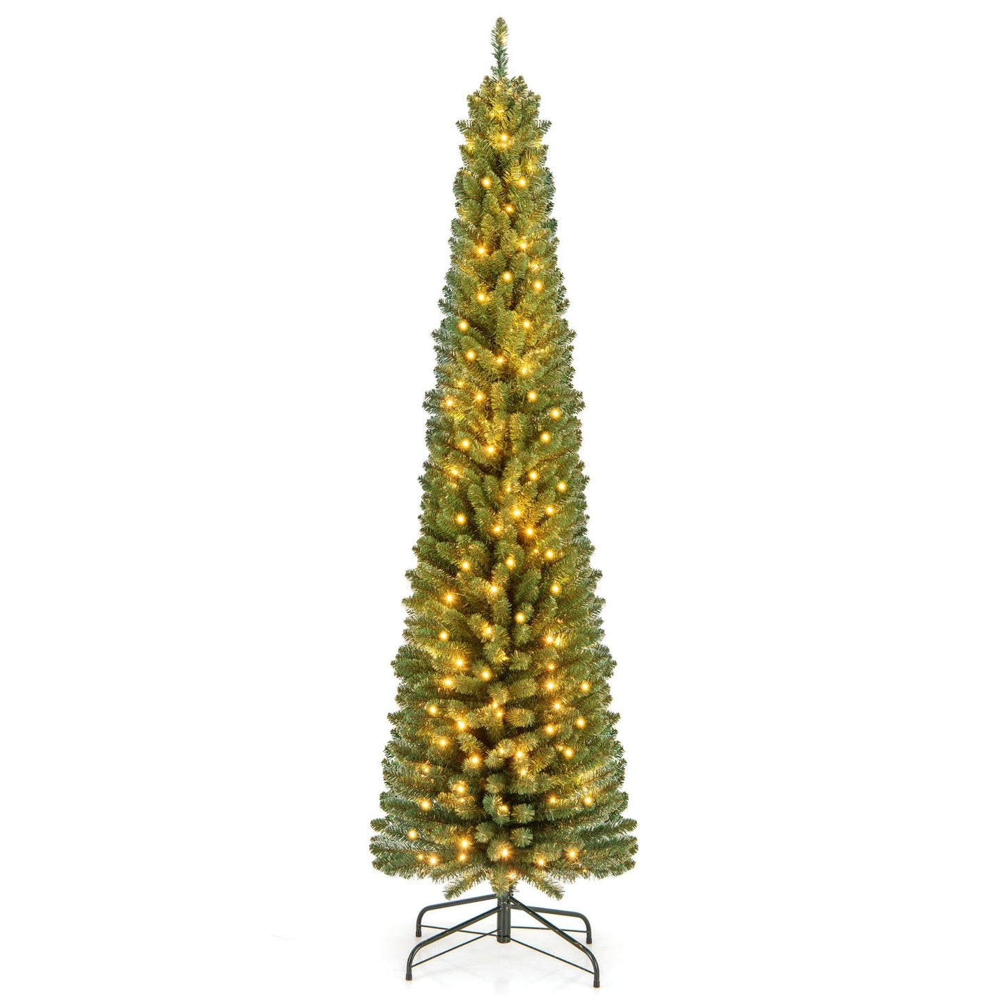 Pencil Christmas Tree with Memory Wire Branch Tips and Warm  LED Lights-7FT, Green Christmas Tree   at Gallery Canada