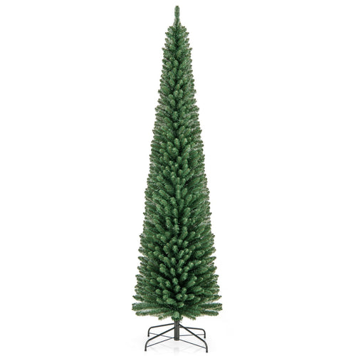 Pencil Christmas Tree with Memory Wire Branch Tips and Warm  LED Lights-8FT, Green