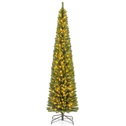 Pencil Christmas Tree with Memory Wire Branch Tips and Warm  LED Lights-8FT, Green Christmas Tree   at Gallery Canada