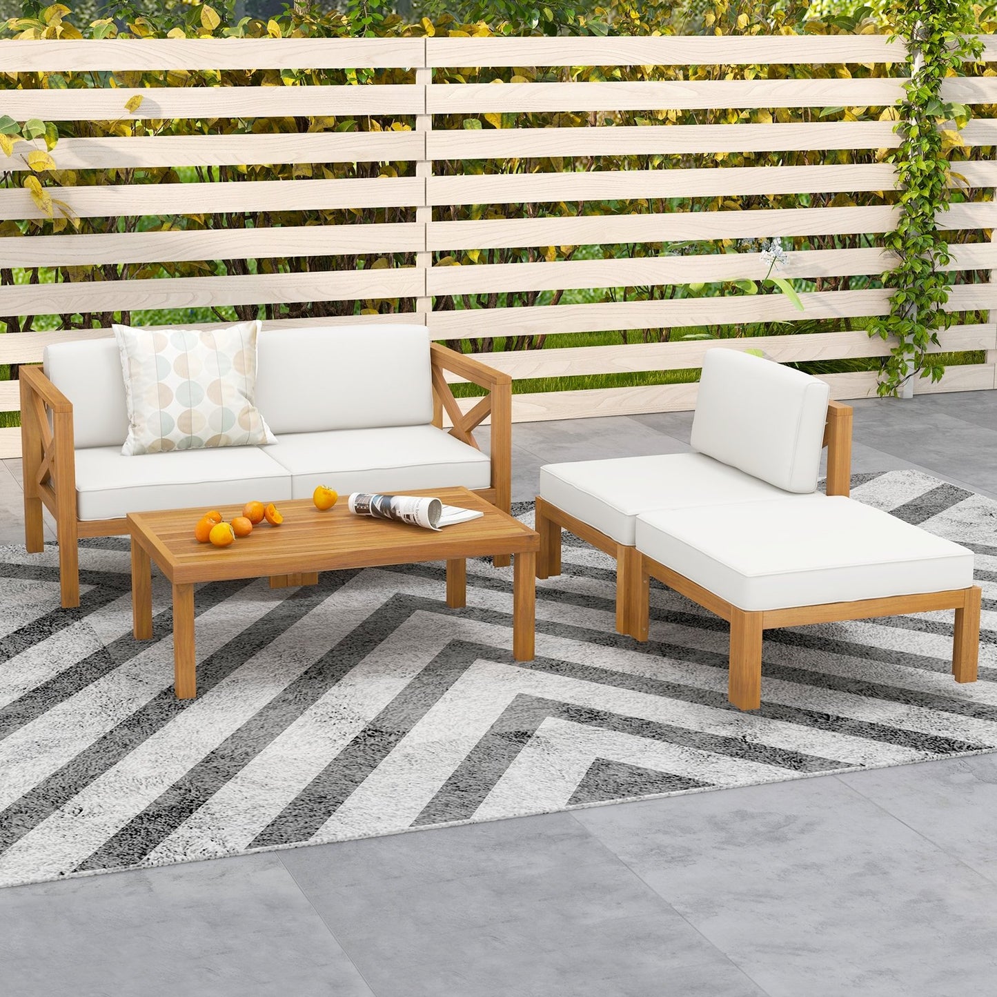 5 Piece Outdoor Conversation Furniture Set with 3 Chairs 1 Ottoman and 1 Coffee Table, White Patio Conversation Sets   at Gallery Canada