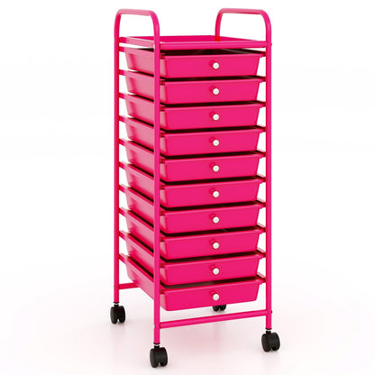 10 Drawer Rolling Storage Cart Organizer with 4 Universal Casters, Pink File Cabinets Pink  at Gallery Canada