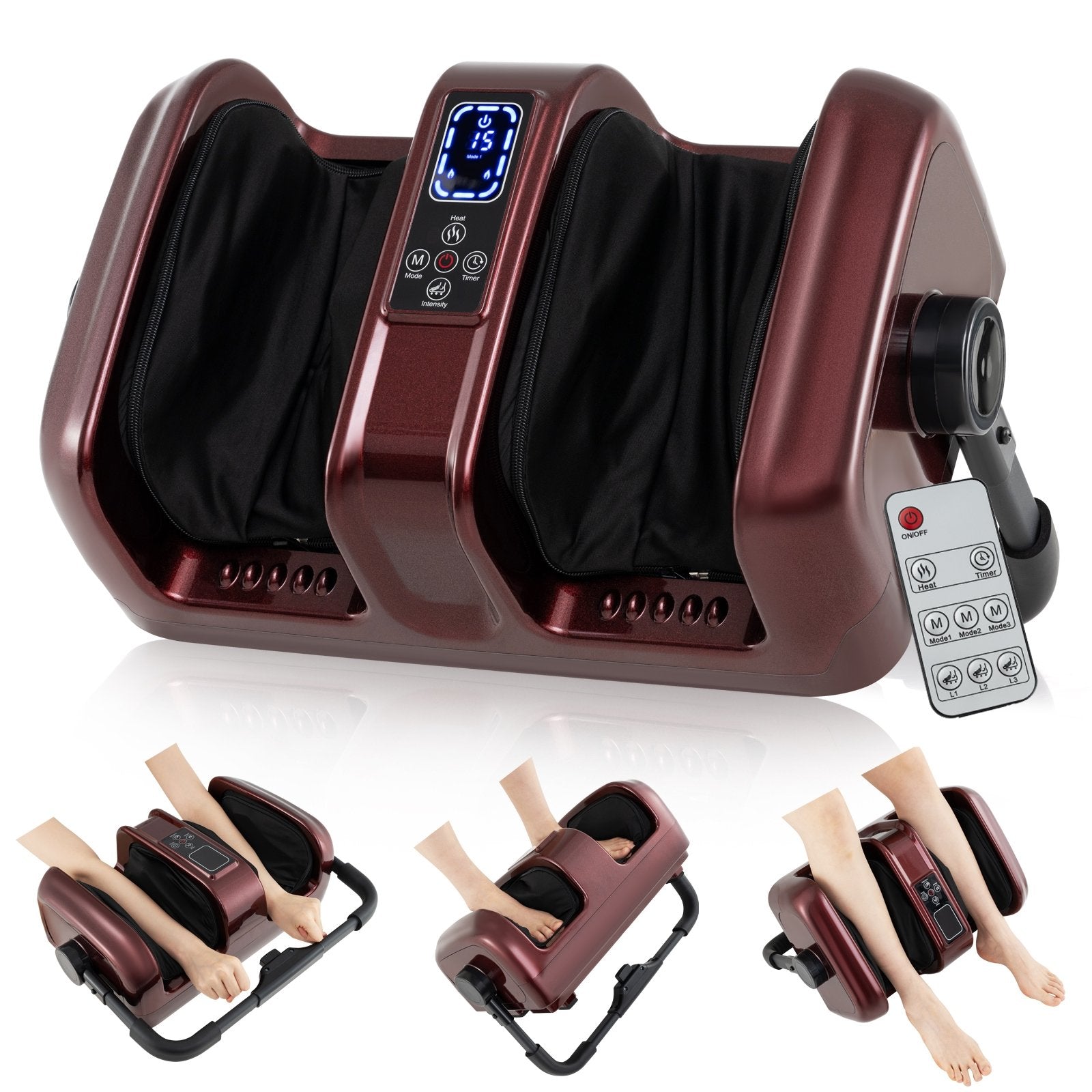 Foot and Calf Massager with Heat Shiatsu Deep Kneading Rolling Smart Electric Leg Massager, Red Foot Massager   at Gallery Canada