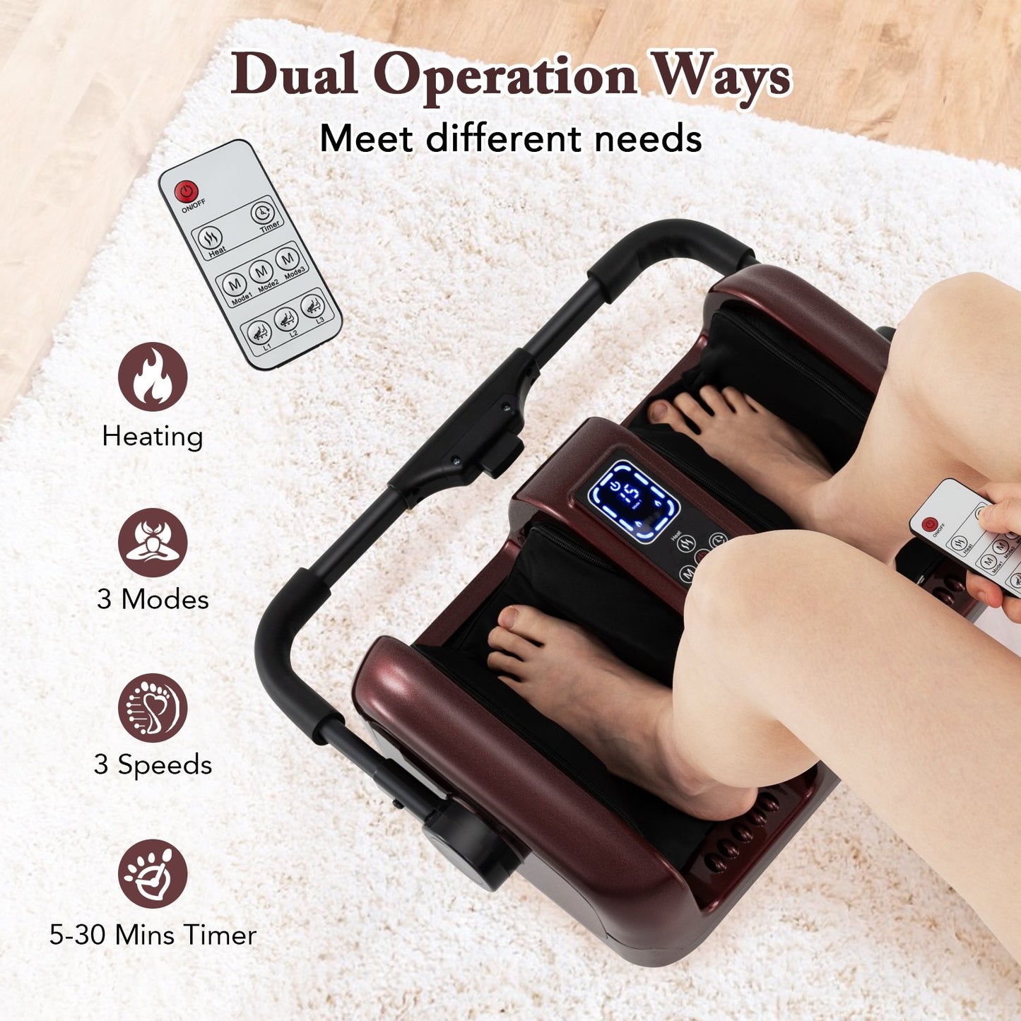 Foot and Calf Massager with Heat Shiatsu Deep Kneading Rolling Smart Electric Leg Massager, Red Foot Massager   at Gallery Canada