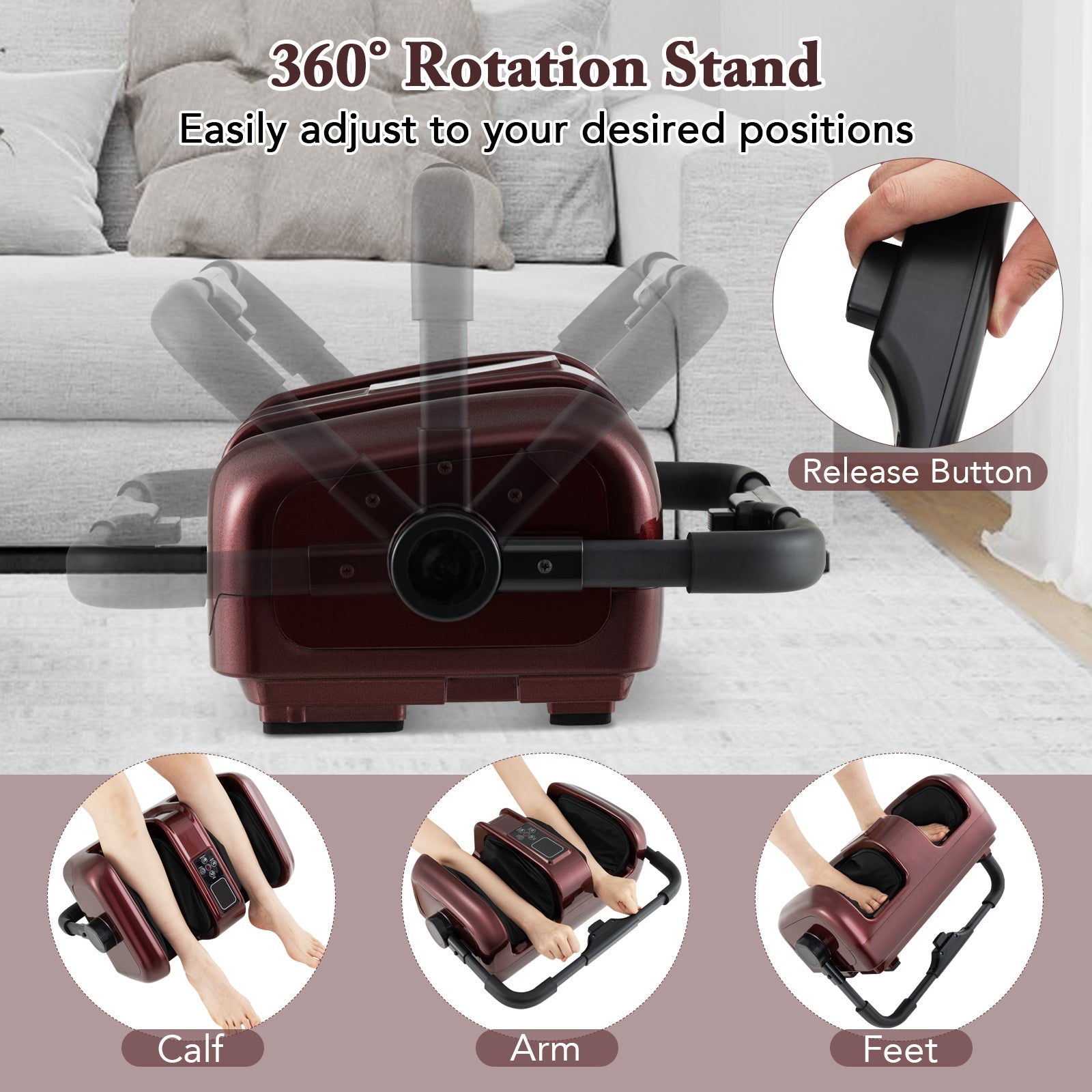 Foot and Calf Massager with Heat Shiatsu Deep Kneading Rolling Smart Electric Leg Massager, Red Foot Massager   at Gallery Canada