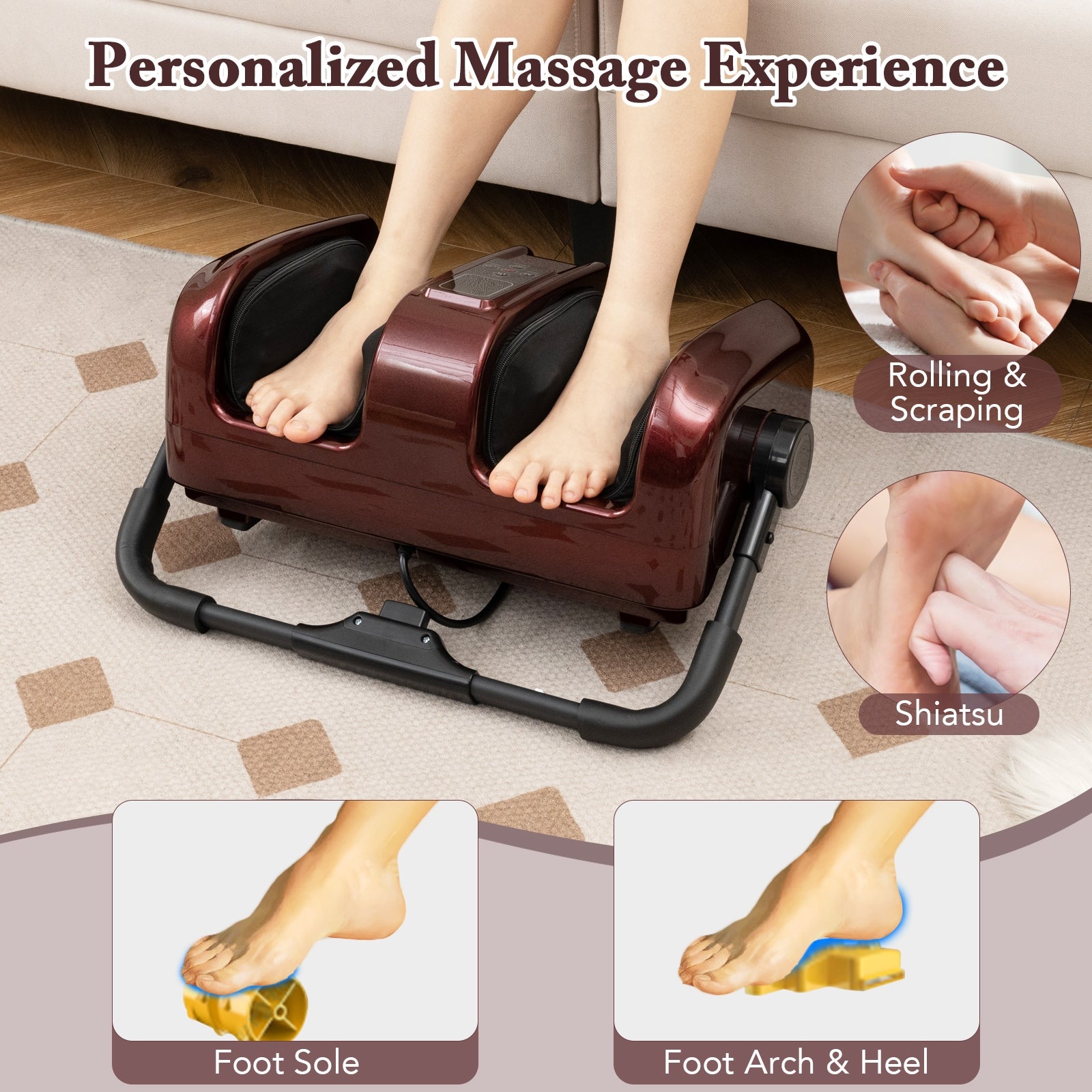 Foot and Calf Massager with Heat Shiatsu Deep Kneading Rolling Smart Electric Leg Massager, Red Foot Massager   at Gallery Canada