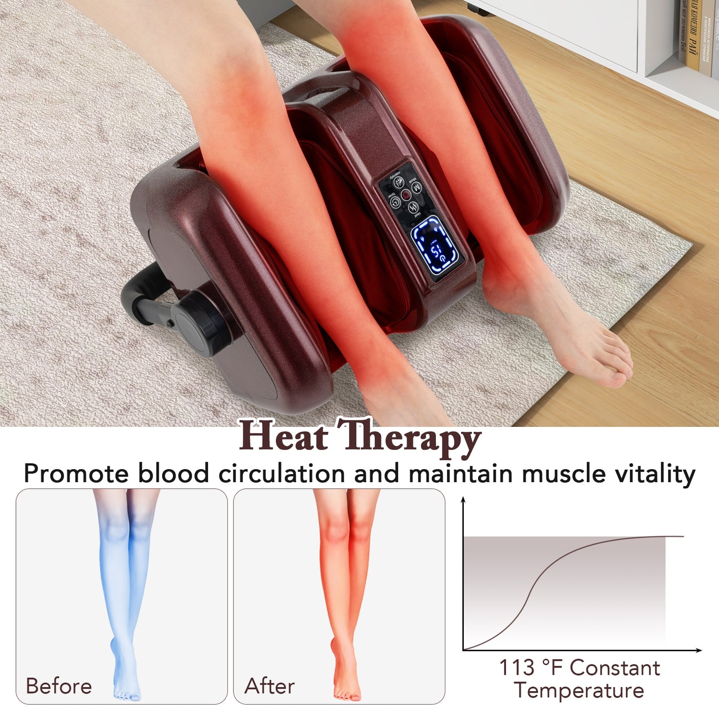 Foot and Calf Massager with Heat Shiatsu Deep Kneading Rolling Smart Electric Leg Massager, Red Foot Massager   at Gallery Canada