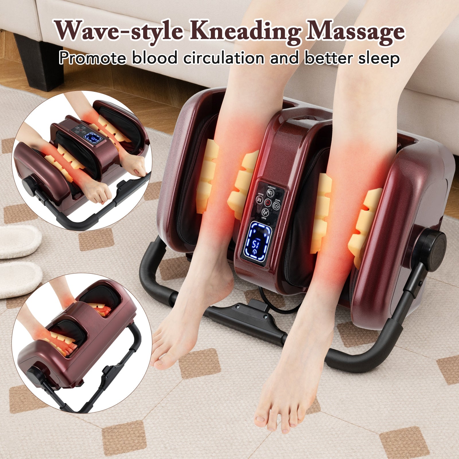 Foot and Calf Massager with Heat Shiatsu Deep Kneading Rolling Smart Electric Leg Massager, Red Foot Massager   at Gallery Canada