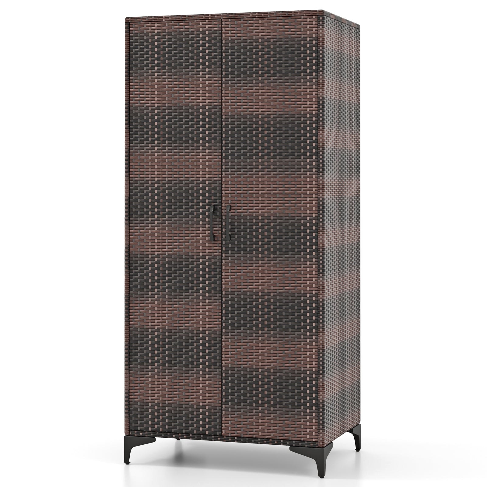 62 Inch Wicker Wardrobe with 2 Doors PE Rattan Closet with Hanging Rod, Brown Armoires & Wardrobes at Gallery Canada