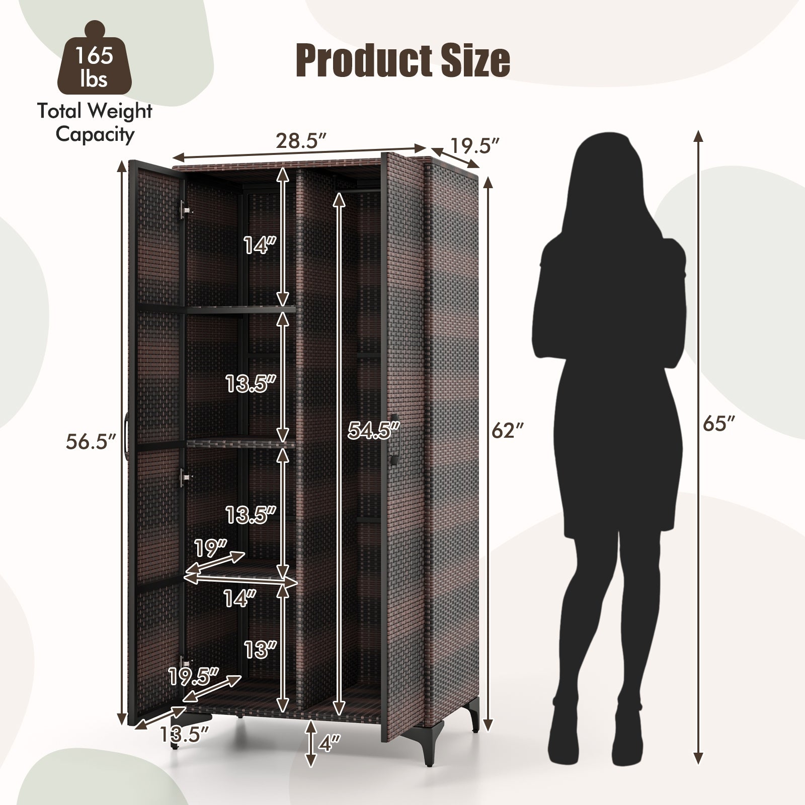 62 Inch Wicker Wardrobe with 2 Doors PE Rattan Closet with Hanging Rod, Brown Armoires & Wardrobes at Gallery Canada