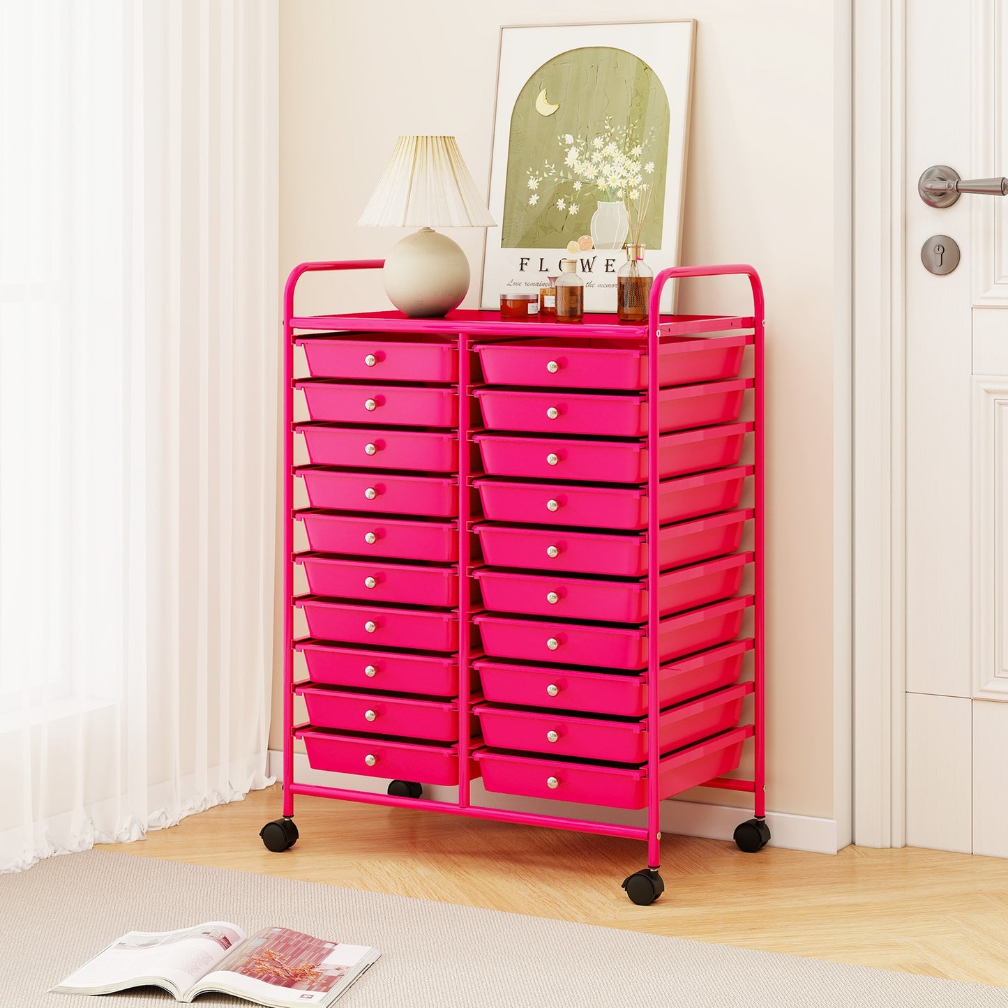 20 Removable Drawers Rolling Storage Cart Studio Organizer, Pink File Cabinets   at Gallery Canada