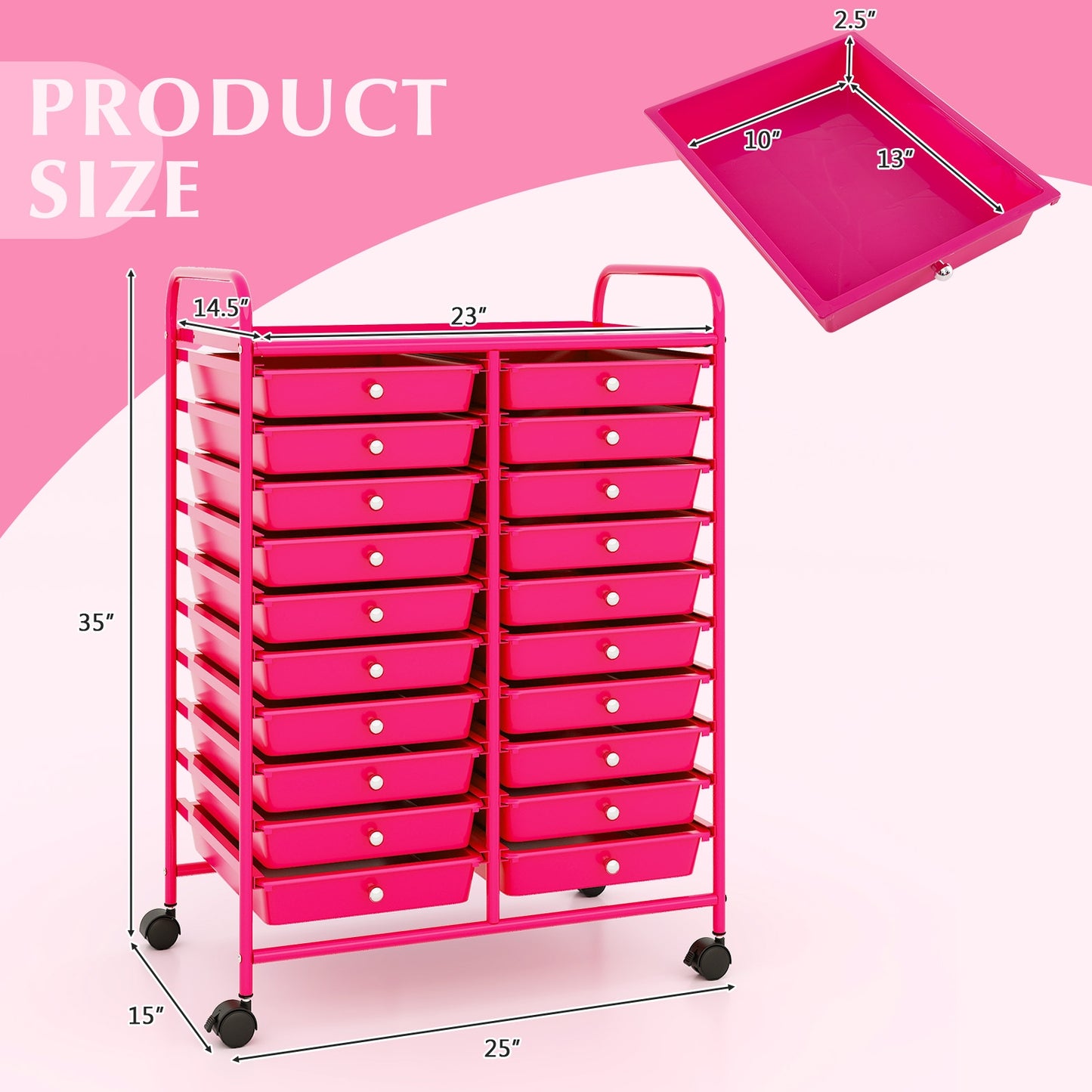 20 Removable Drawers Rolling Storage Cart Studio Organizer, Pink File Cabinets   at Gallery Canada