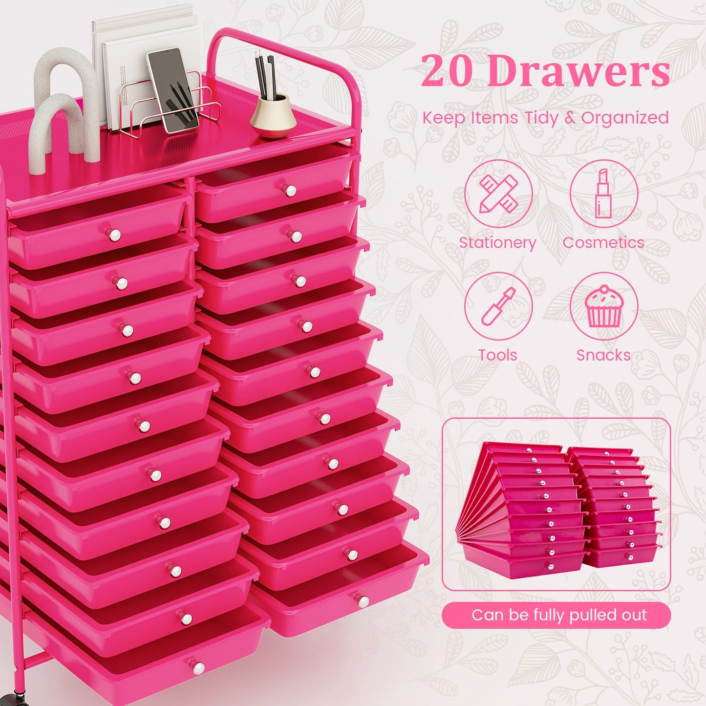 20 Removable Drawers Rolling Storage Cart Studio Organizer, Pink File Cabinets   at Gallery Canada