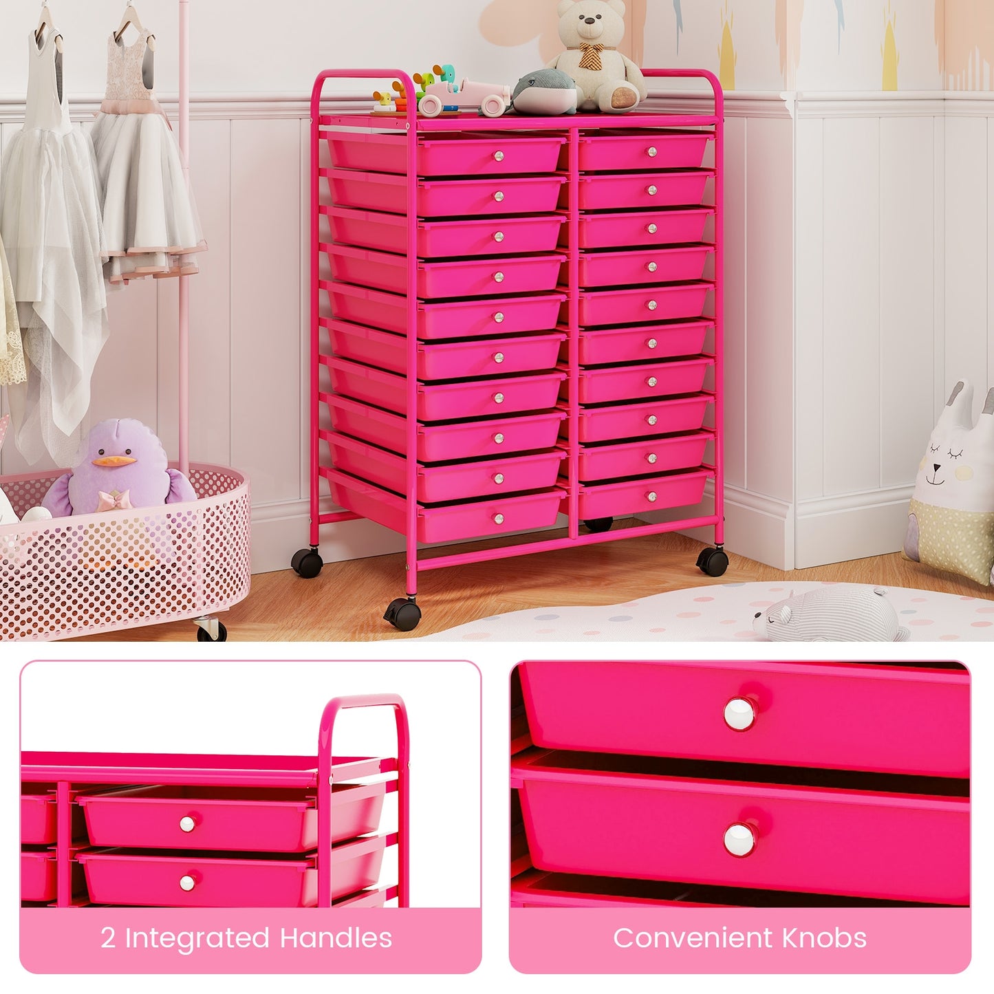 20 Removable Drawers Rolling Storage Cart Studio Organizer, Pink File Cabinets   at Gallery Canada