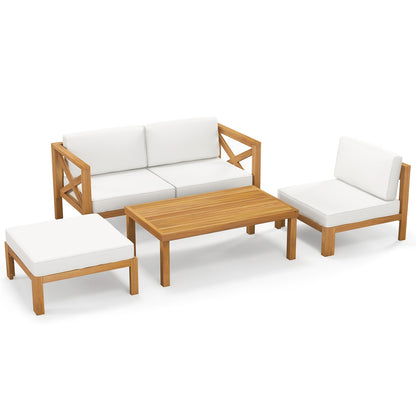 5 Piece Outdoor Conversation Furniture Set with 3 Chairs 1 Ottoman and 1 Coffee Table, White Patio Conversation Sets White  at Gallery Canada